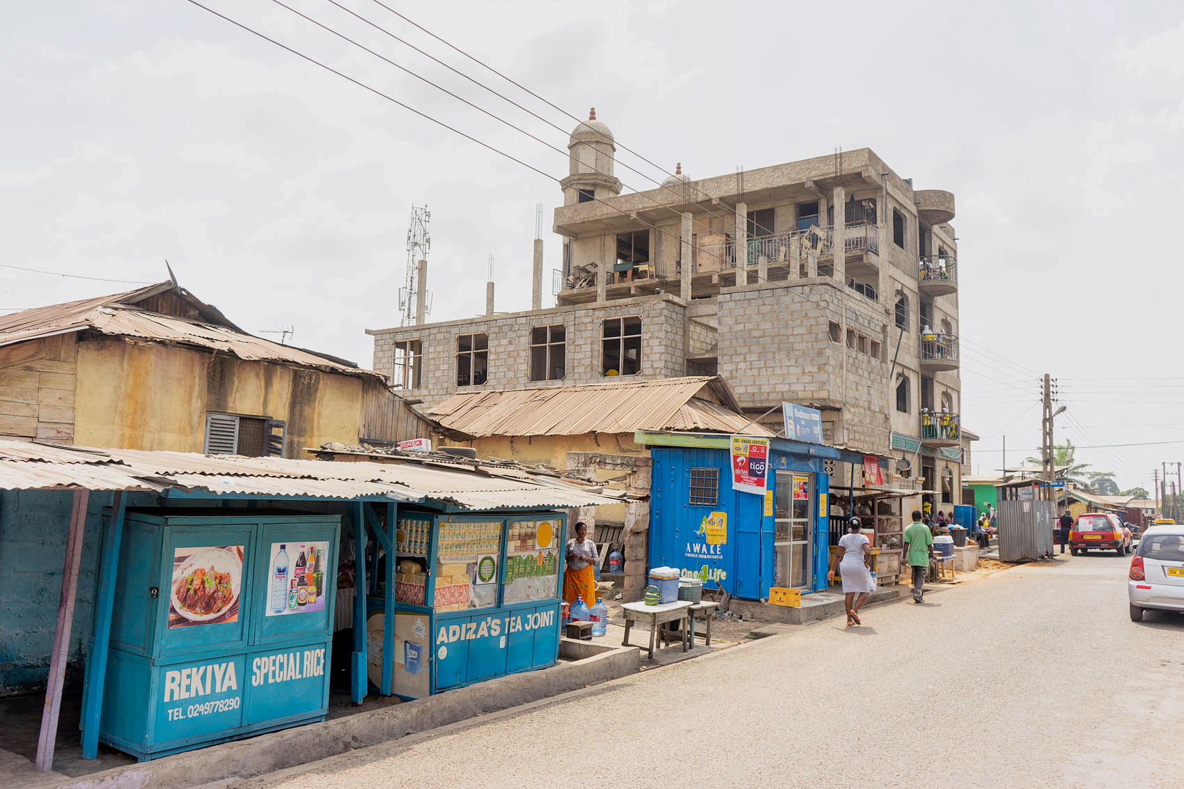Accra Streets with blue shops